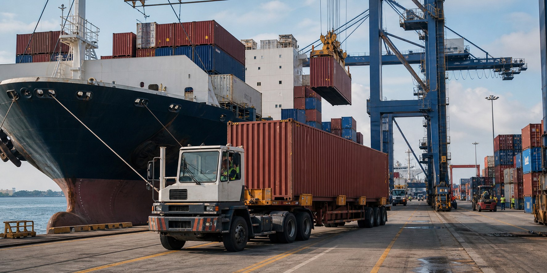 Movimiento de contenedores en puerto marítimo