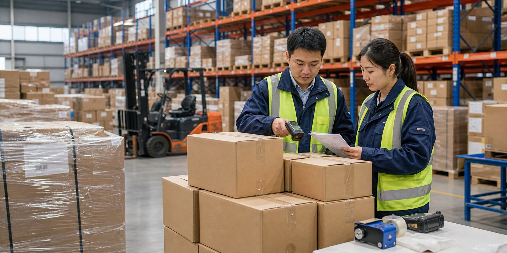 Equipo de logística consolidando mercancía para importación desde China